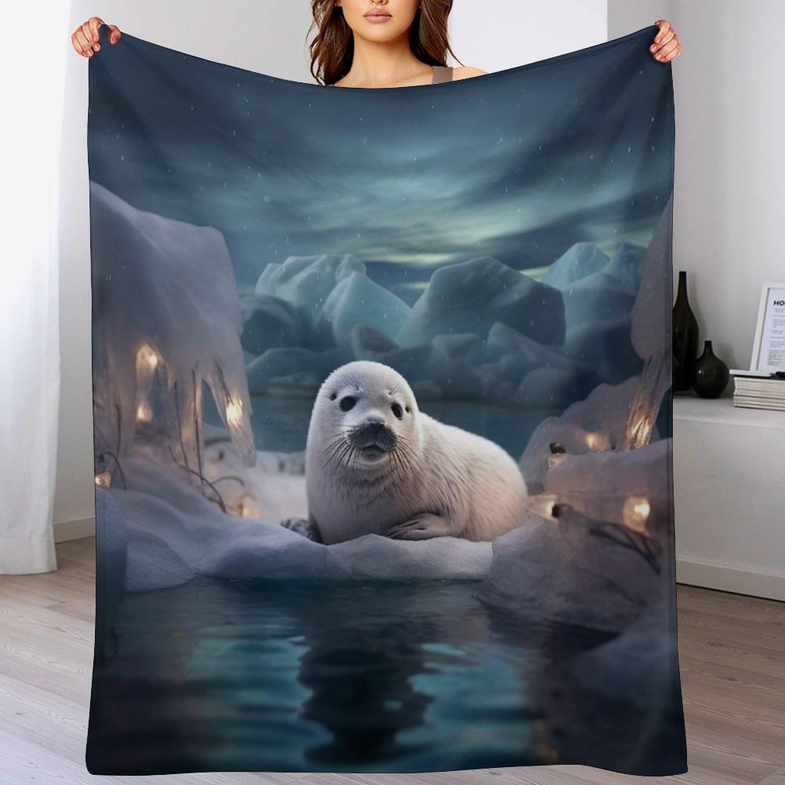 Couverture en phoque flannel douce et thermoregulatrice de lit