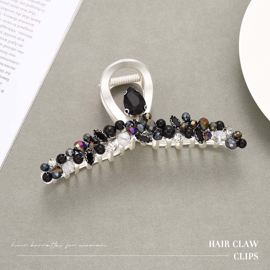 Reaky Rhinestone Hair Claw Clip Silver Metal Claw Clips Large Beaded Hair Jaw Clips Accessories for Women - Image 2