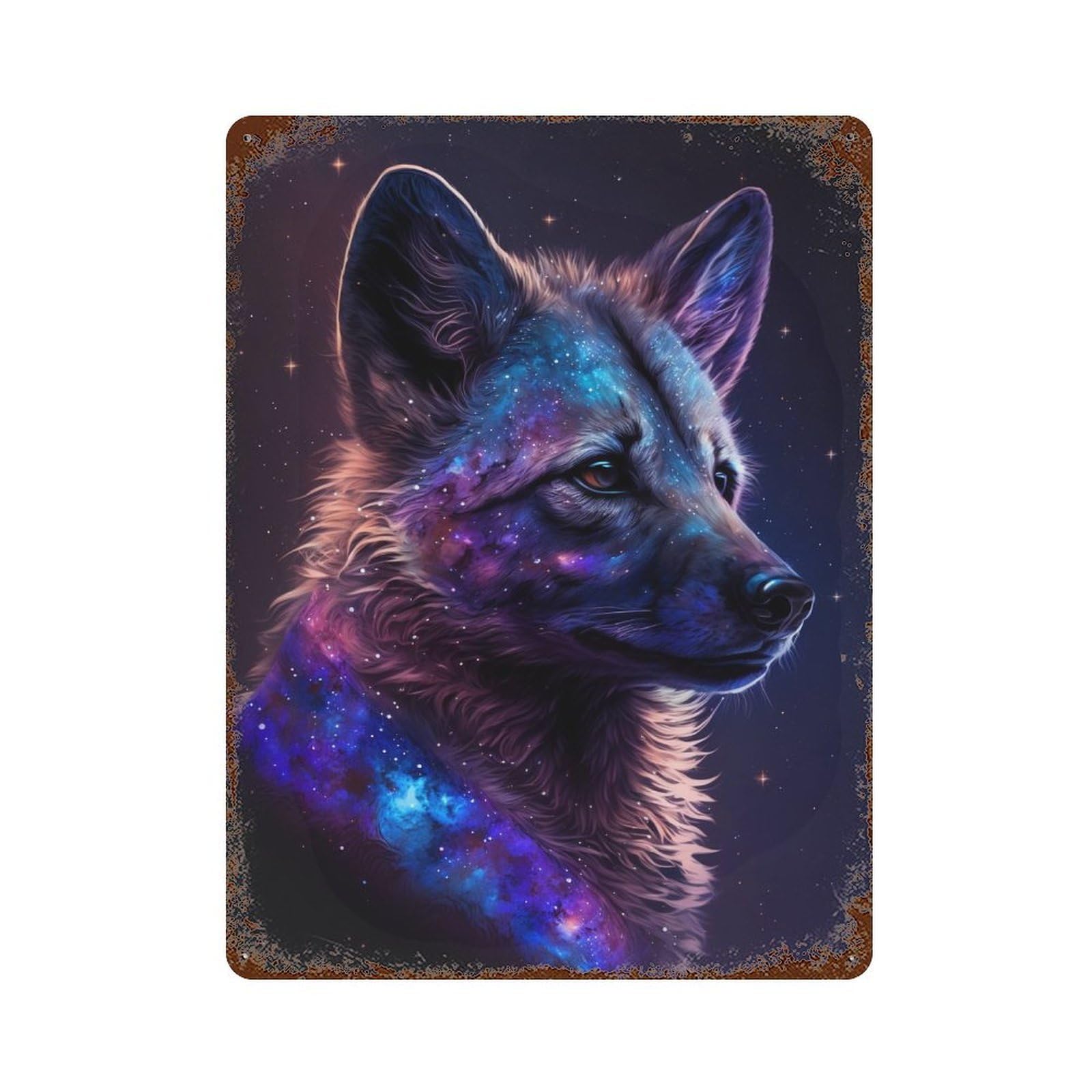 Retro Metal Sign with Galactic Wolf Portrait -26 Design 15.7"x11.8", for Shed, Workshop And Garage Wall Decor, Old School Wall Decor