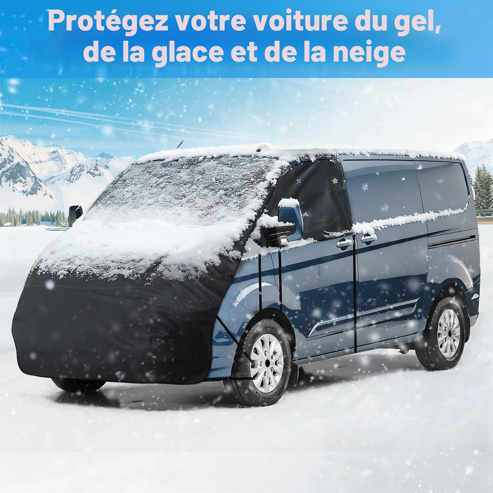 Housse de Pare-Brise Avant Remplacement pour Ford Transit Custom, Protection Solaire Complète Luxe Couverture Disque Avant d'occlusion, Couverture de Pare-Brise 420D (Noir)
