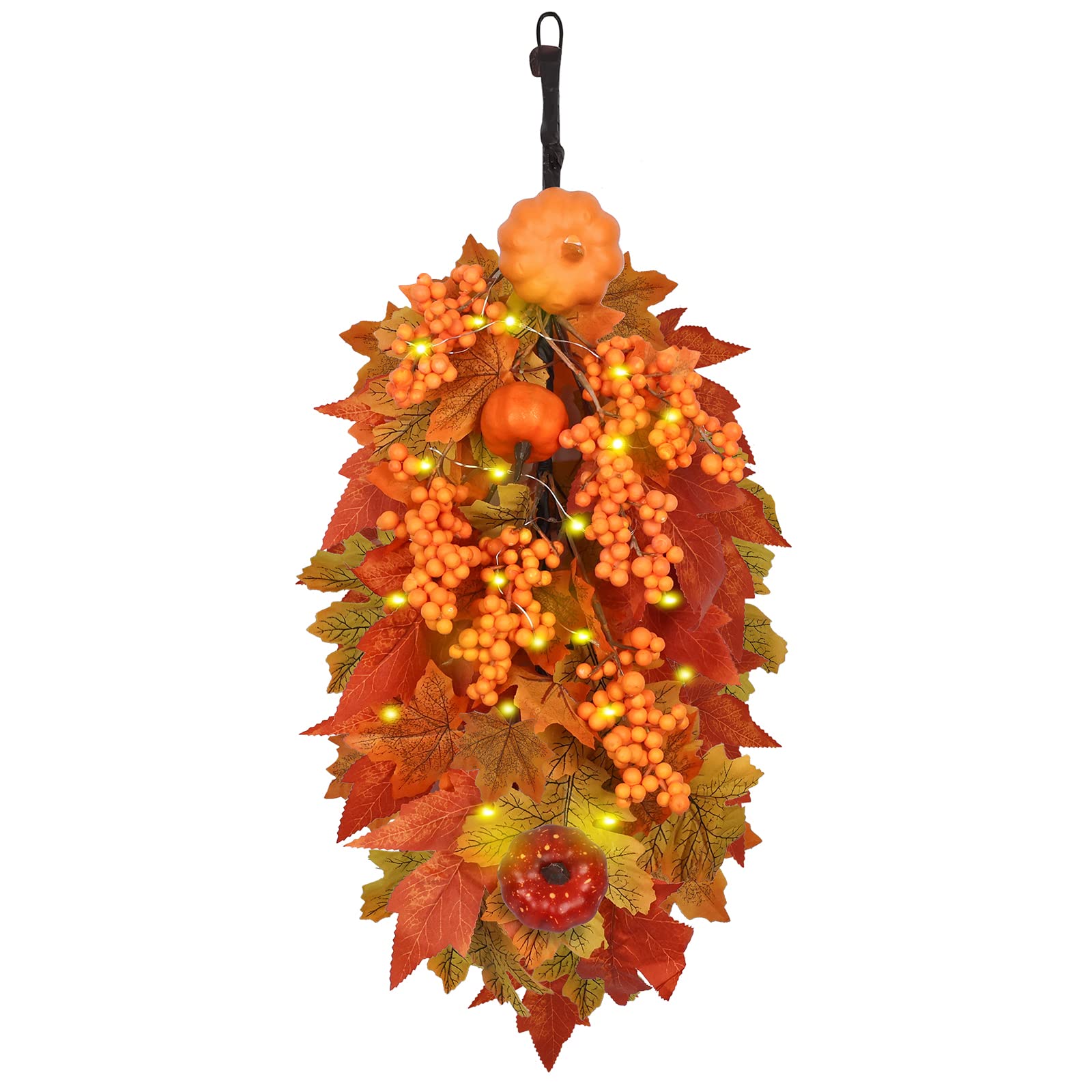 YEAHOME Fall Decorations for Home, Fall Maple Leaves Garland with Lights Autumn Decorations, Artificial Fall Wreath Door Hanging for Fall Decor, Garden, Thanksgiving Indoor Outdoor Decoration