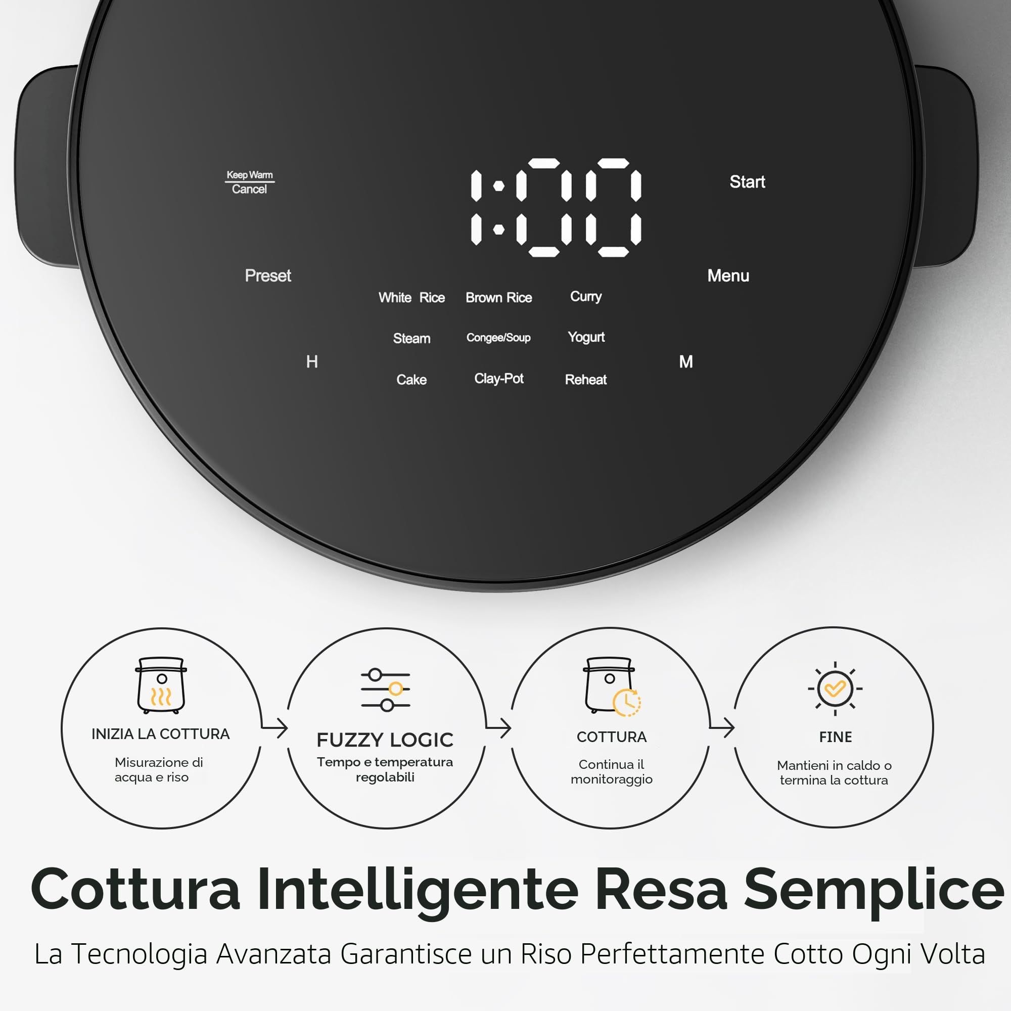 TOKIT Mini Cuociriso Da 1,5 L Per 1-2 Persone – 9 Funzioni, Timer 24 Ore, Interno In Ceramica Antiaderente, Ideale Per Casa, Dormitori Ed Esterni
