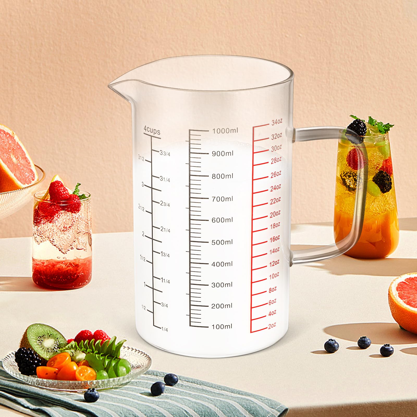 Messbecher mit Skalen aus Glas 1000ml aus Borosilikatglas für Küche