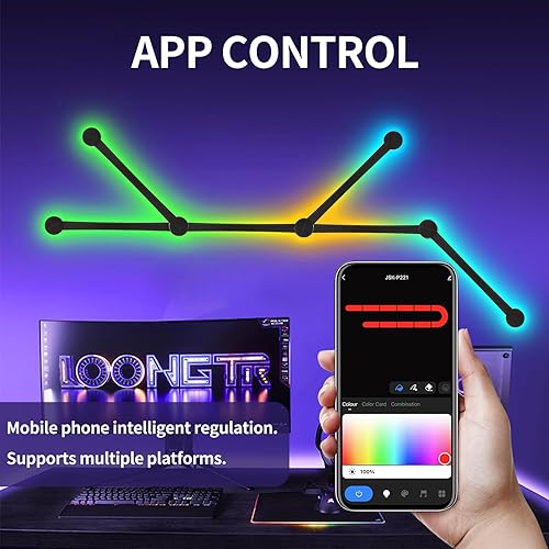 Miniatura 2 de TOHETO Luz de pared RGB, luces LED de empalme de geometría para juegos, luces modulares retroiluminadas con Wi-Fi que cambian de color, luces de