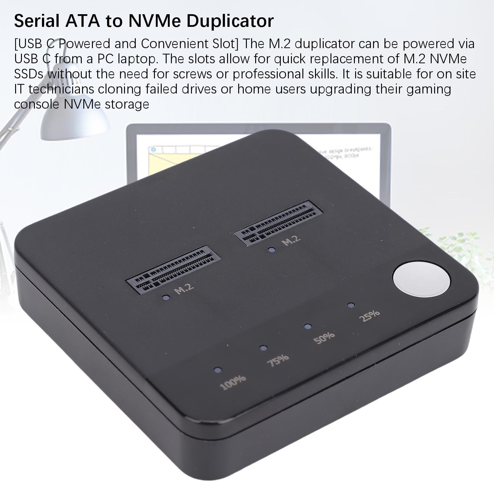 GOWENIC Duplicador de Disco Duro M.2 Función de Clonación sin Conexión para Fotógrafos y Creadores de Contenido Caja de Almacenamiento Negra USB C de Doble Bahía
