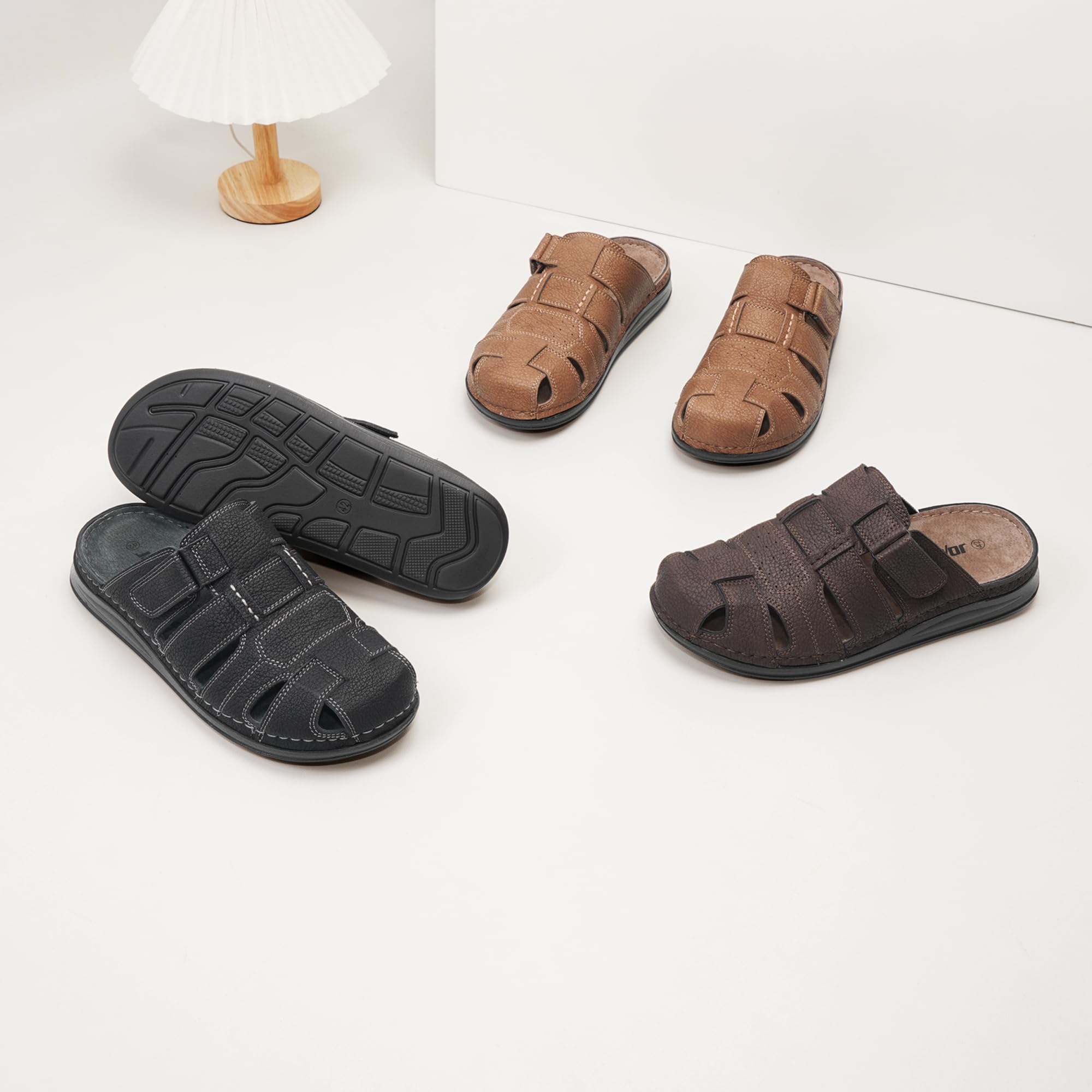 JOMIX Sandalias Hombre Zuecos Punta Cerrada con Tira Ajustable, Calzado de Verano Transpirable con Tacón Plano para Playa, Jardín y Diario