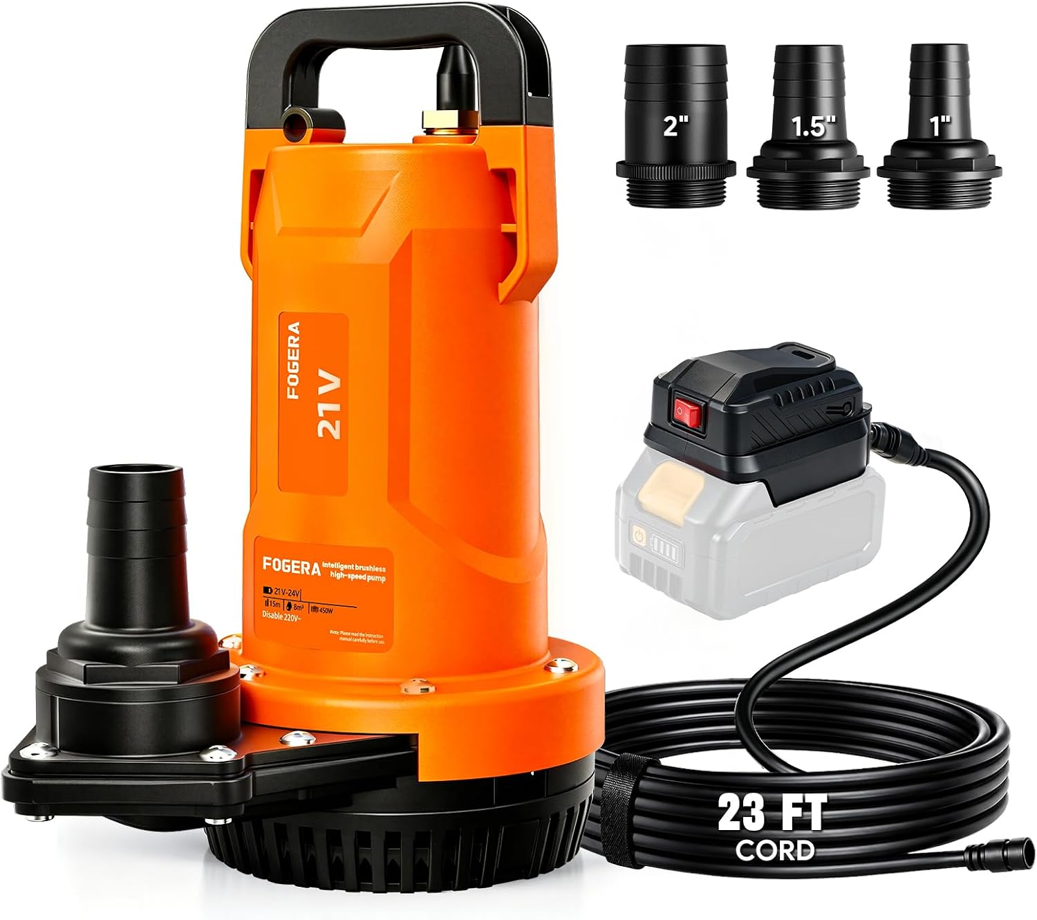 1 HP Cordless Submersible Utility Pump for DEWALT 20V Battery, 2113 GPH