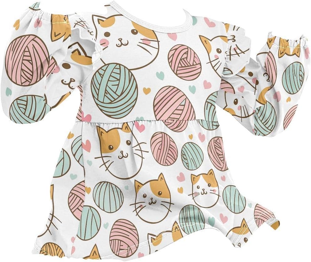 visesunny Toddler Clothes for Girls Simple-line Heart Yarn Cat Long Sleeve Fall Shirts Cotton Top with Ruffle Collar