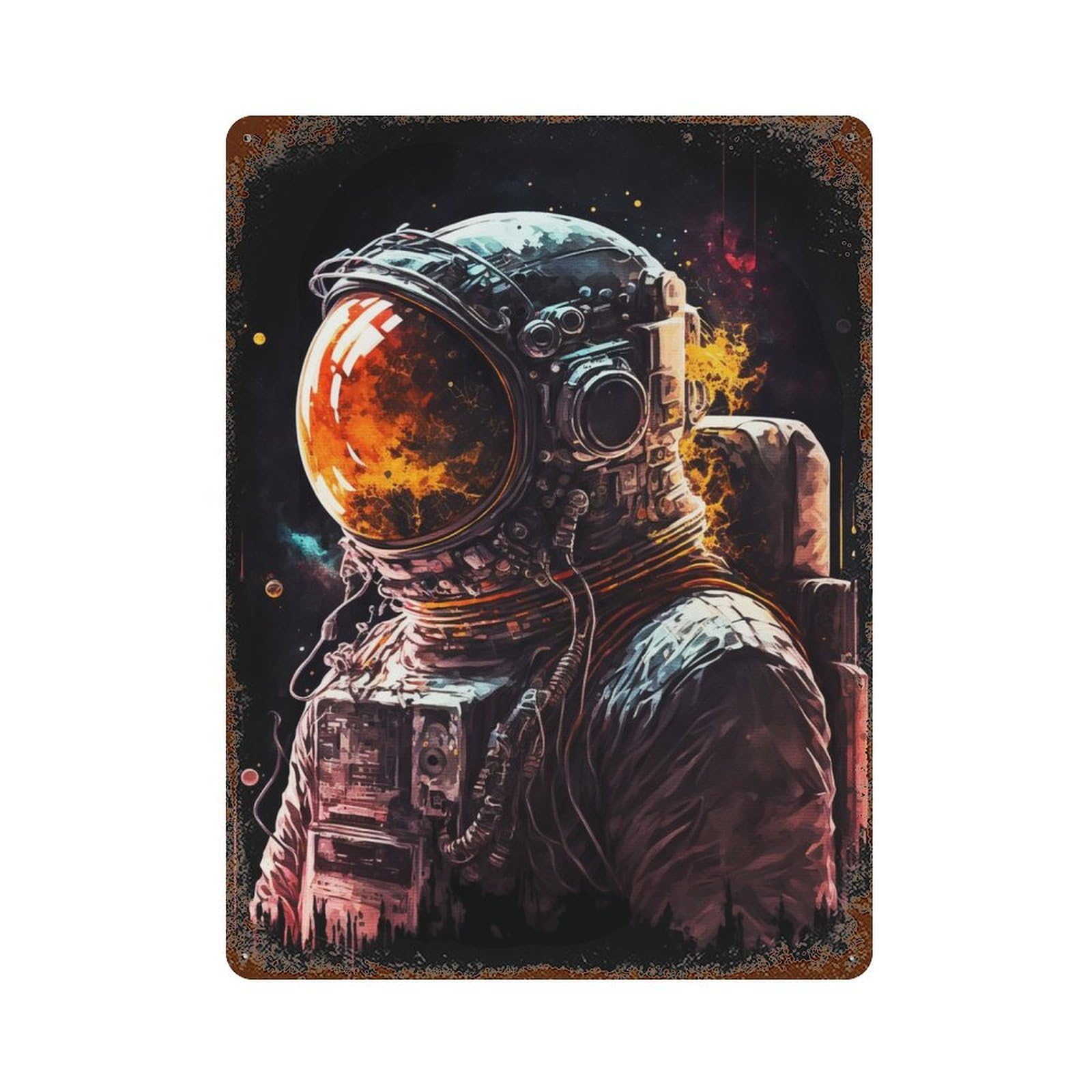 Astronaut Inspired Rustic Tin Plaque 15.7"x11.8", for Shed, Workshop And Garage Wall Decor, Rustic Home Decor