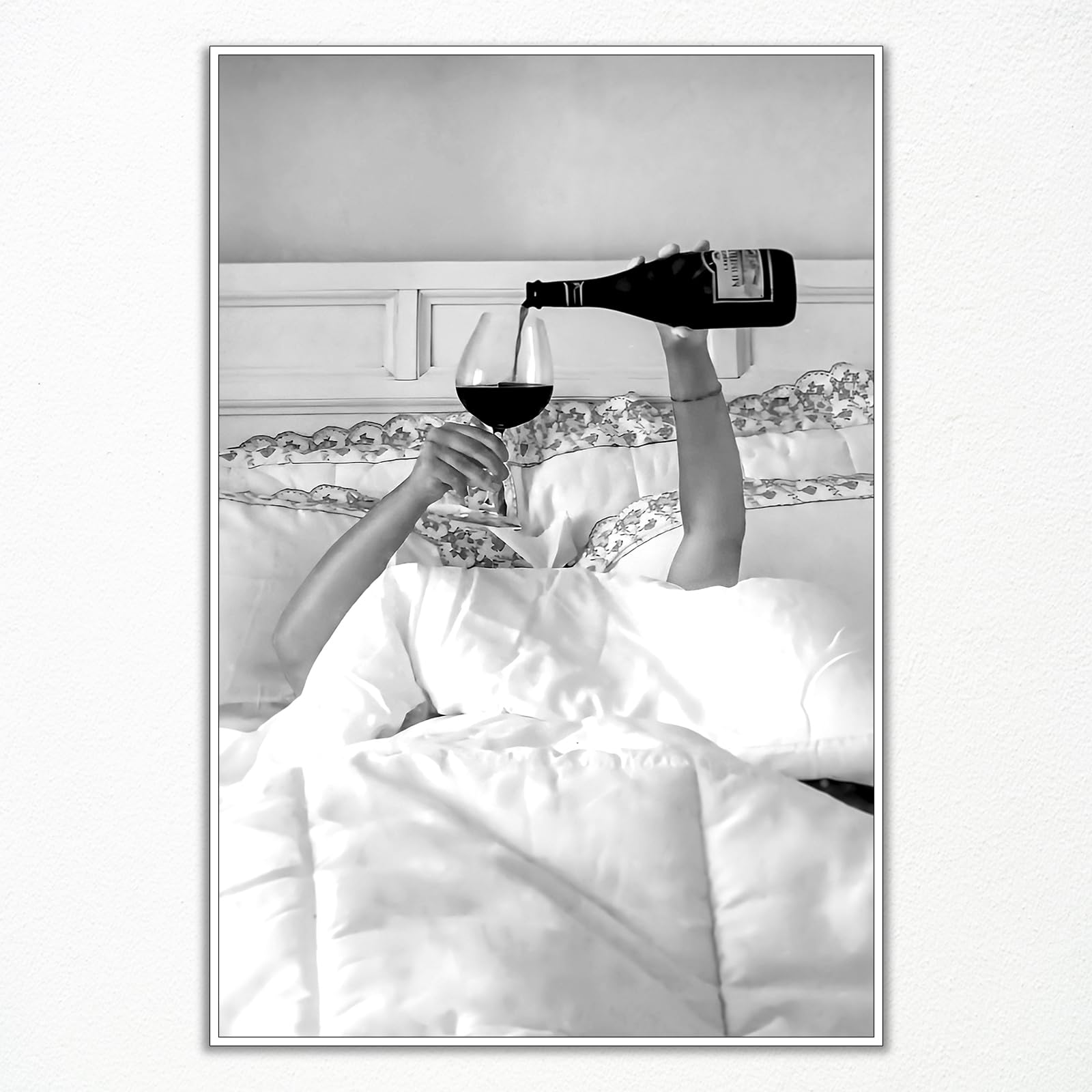 Anslipswar Girls 06 Preppy Canvas Wall Art, In Bed With Champagne Pictures, Modern Neutral Fashion Poster Trendy Teen Funky Home Wall Decor For Living Room Bar Cart 12X16in Unframed