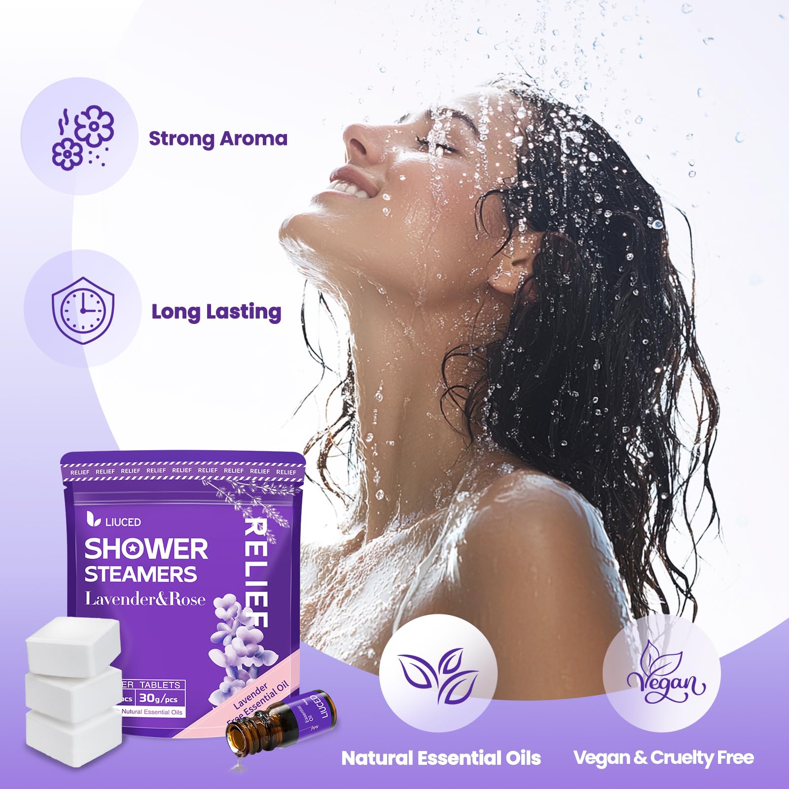 Confezione da 14 bombe da doccia con aromaterapia e lavanda e 5 ml di oli essenziali di lavanda naturale, regali per la cura personale e sollievo dallo stress per la mamma, regali di compleanno