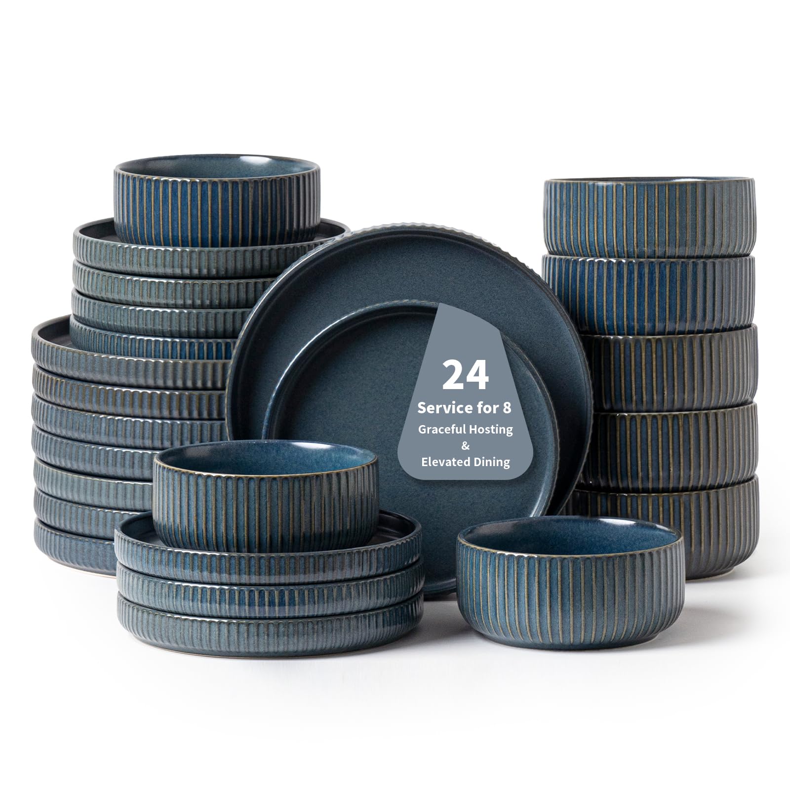 Amazon.com | FOBENTA 24 Piece Starry Blue Ceramic Dish Set,Plates