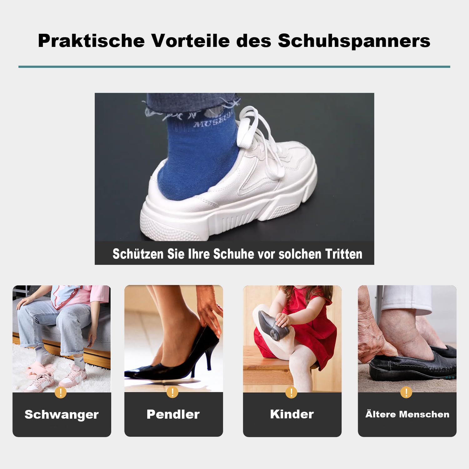 Schuhlöffel Lang Metall 30 cm,Schuhanzieher Lang Edelstahl für Senioren, Männer, Frauen, Kinder，Bequemer Griff mit Gummiauflage