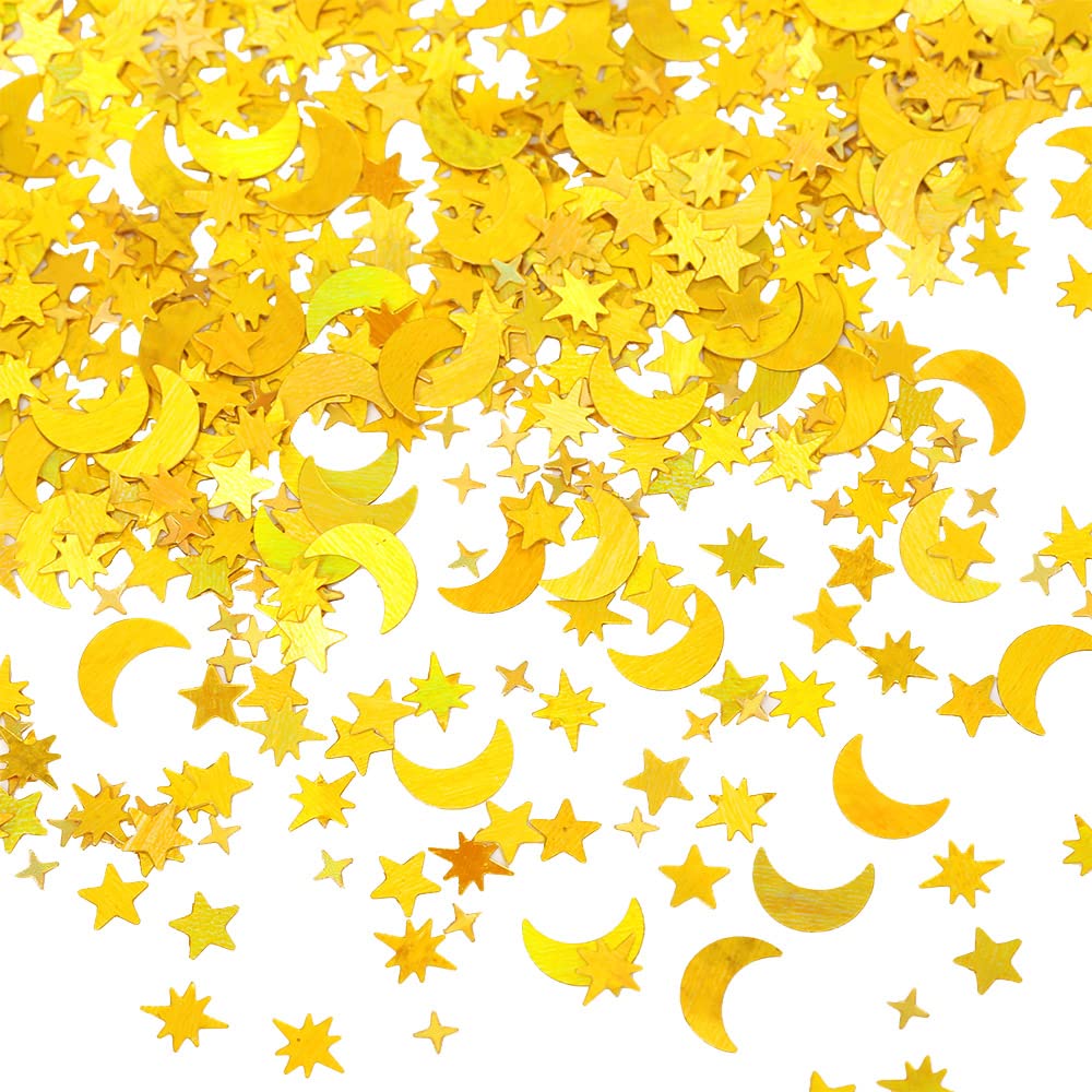Holographisches Konfetti Sterne & Monde – Golden, Irisierend Für Party-Deko