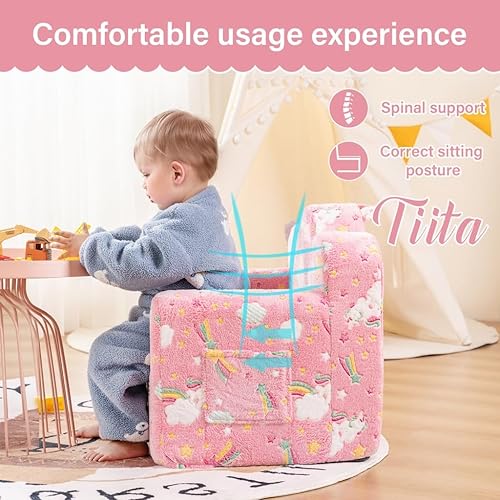 Miniatura 31 de Tiita Silla infantil de felpa para niños, sofá de felpa que brilla en la oscuridad, sofá para niños pequeños con funda lavable, asa de transporte,