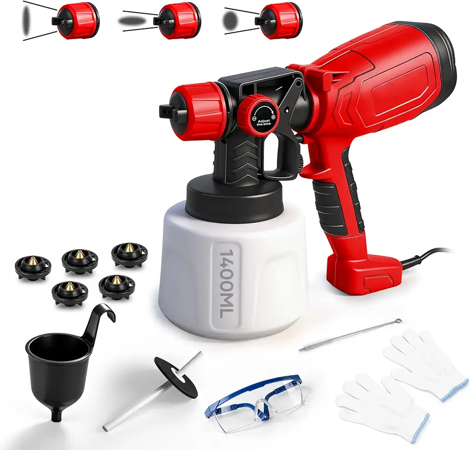 Pistola de Pintura Eletrica Profissional, 1400 ml, Ajuste do Spray por Botão, Motor Potente de Cobre, Punho Emborrachado, 750 W, 110-130 V