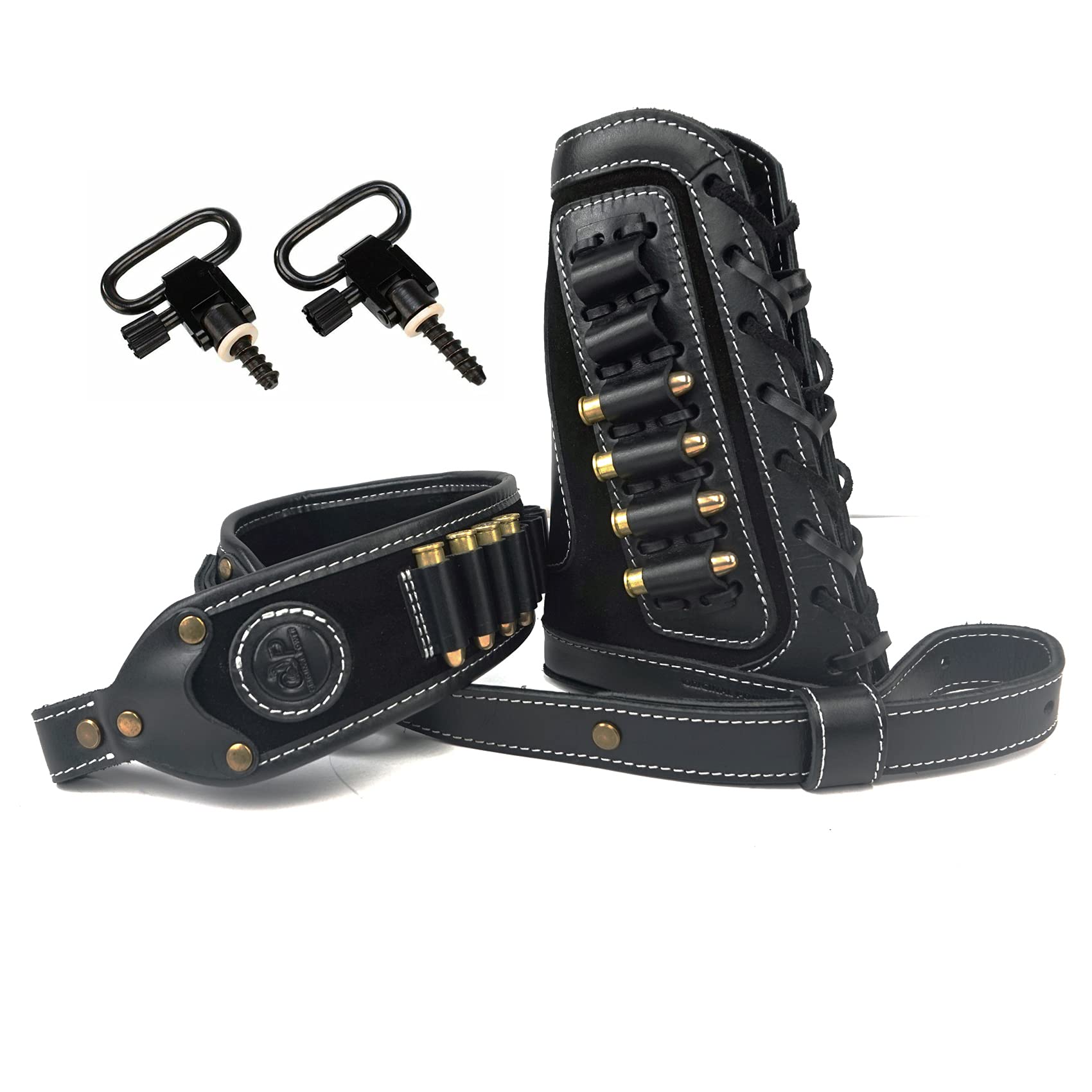 Buttstock Munizioni Fucile In Pelle, Set Imbracatura Supporto Guscio