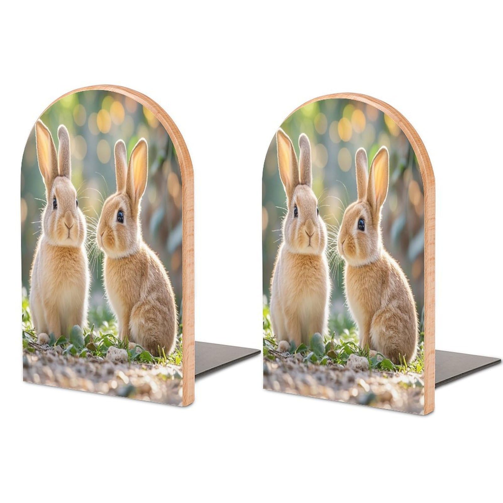 Two Little Cute Rabbits Bookend for Shelves Unique Book End Sturdy Books Holder Heavy Duty Wooden Bookends Support Non-Slip Book Organizers Decorative Modern Bookend Holder for Home