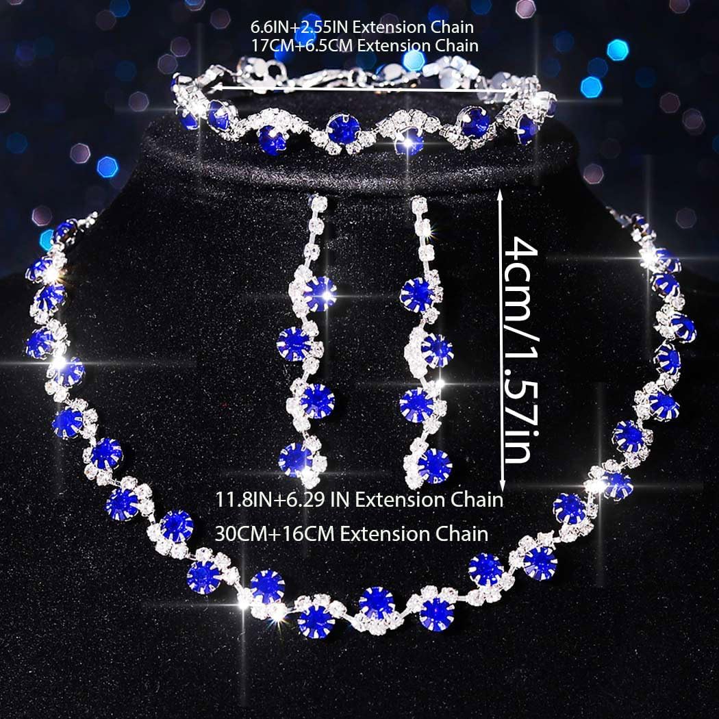 Aukmla Bridal Wedding Jewelry Set Silver Rhinestones Choker Necklaces Earrings Bracelet Sets Prom Jewelry for Women and Brides - Image 7