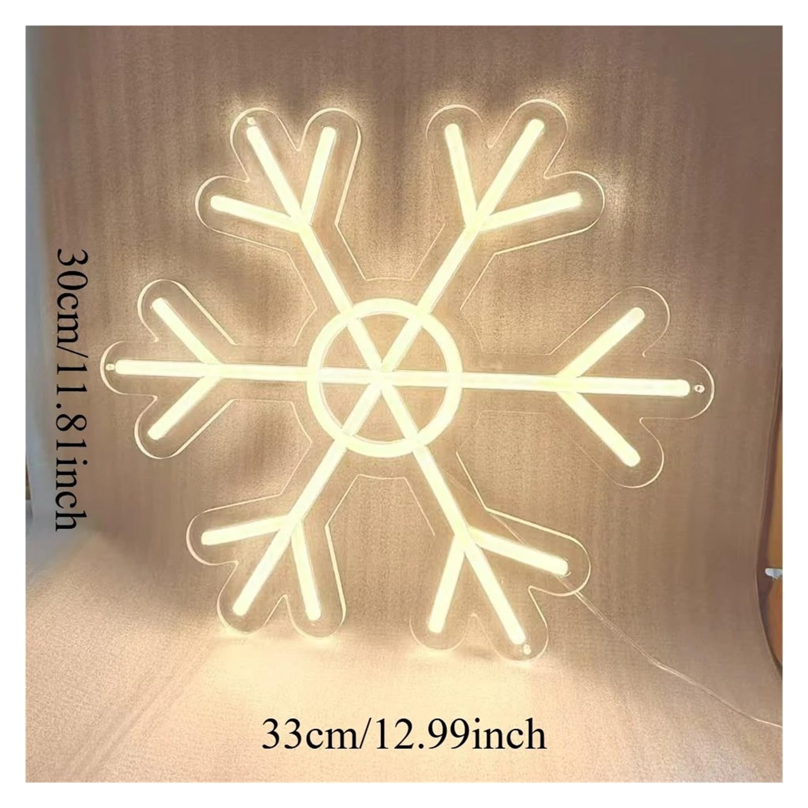 Enseigne Lumineuse décorative néon à Suspension en Forme de Flocon de Neige, LED, pour Bar, Salon, Chambre ou Bureau, idéale pour Une fête d'hiver, 33 x 30 cm (Blanc Chaud).