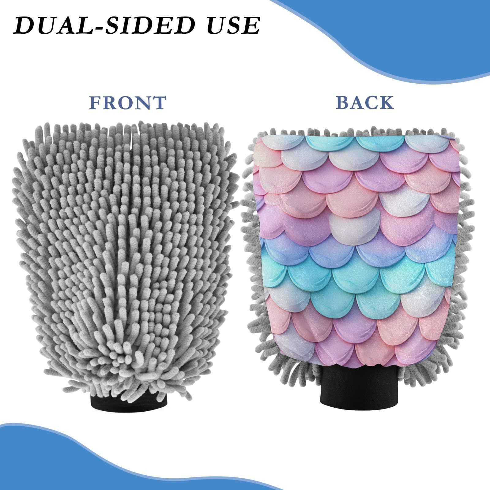 IOACIY Absorbent Microfiber Car Wash Drying Mitts, 2 Pack, Scratch-Free & Lint-Free, Rich Foam, Highly Absorbent, Double Sided, Wash Mitt Perfect for Car Washing, L, Colorful Dragon Scales (7)