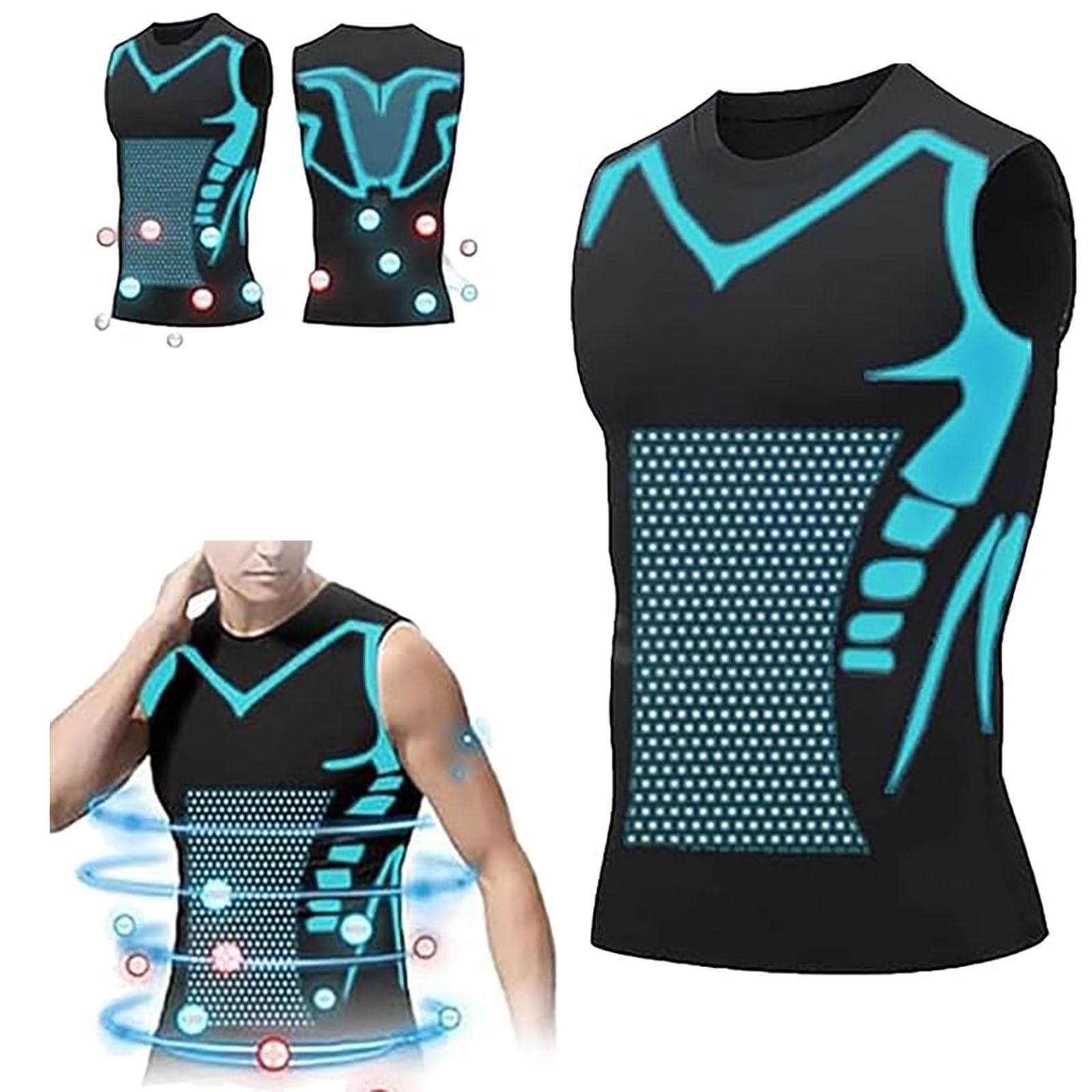 SIYAN Męska kamizelka wyszczuplająca, fitness, pocenie się, sport, odchudzanie, krótki rękaw, dres fitness, kamizelka wyszczuplająca, wersja jonowa kamizelka modelująca, S-5XL