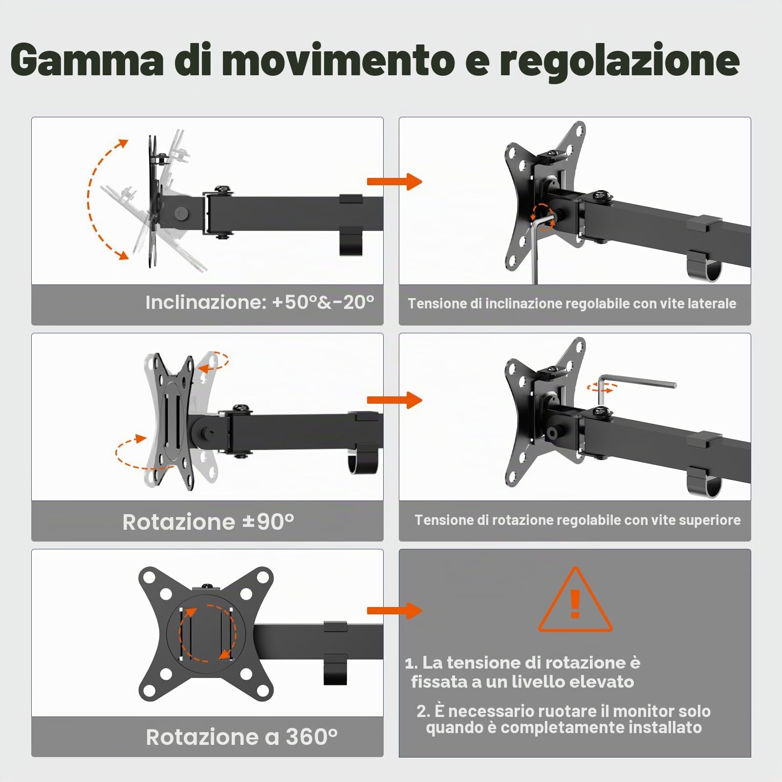 PUTORSEN Braccio singolo per monitor da 17-32" per supporto da scrivania, braccio per monitor completamente regolabile per 1 schermo, carico massimo 19,8 bs, VESA 75 x 75 mm e 100 x 100 mm, nero