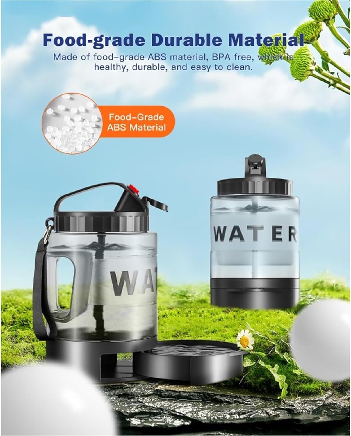 Portable Dog Water Bottle 2200ml Dog Drinking Bottle Spill Proof BPA Free Food Grade for Dogs/Cats for Travel Walking Hiking Park(Black 2pcs)