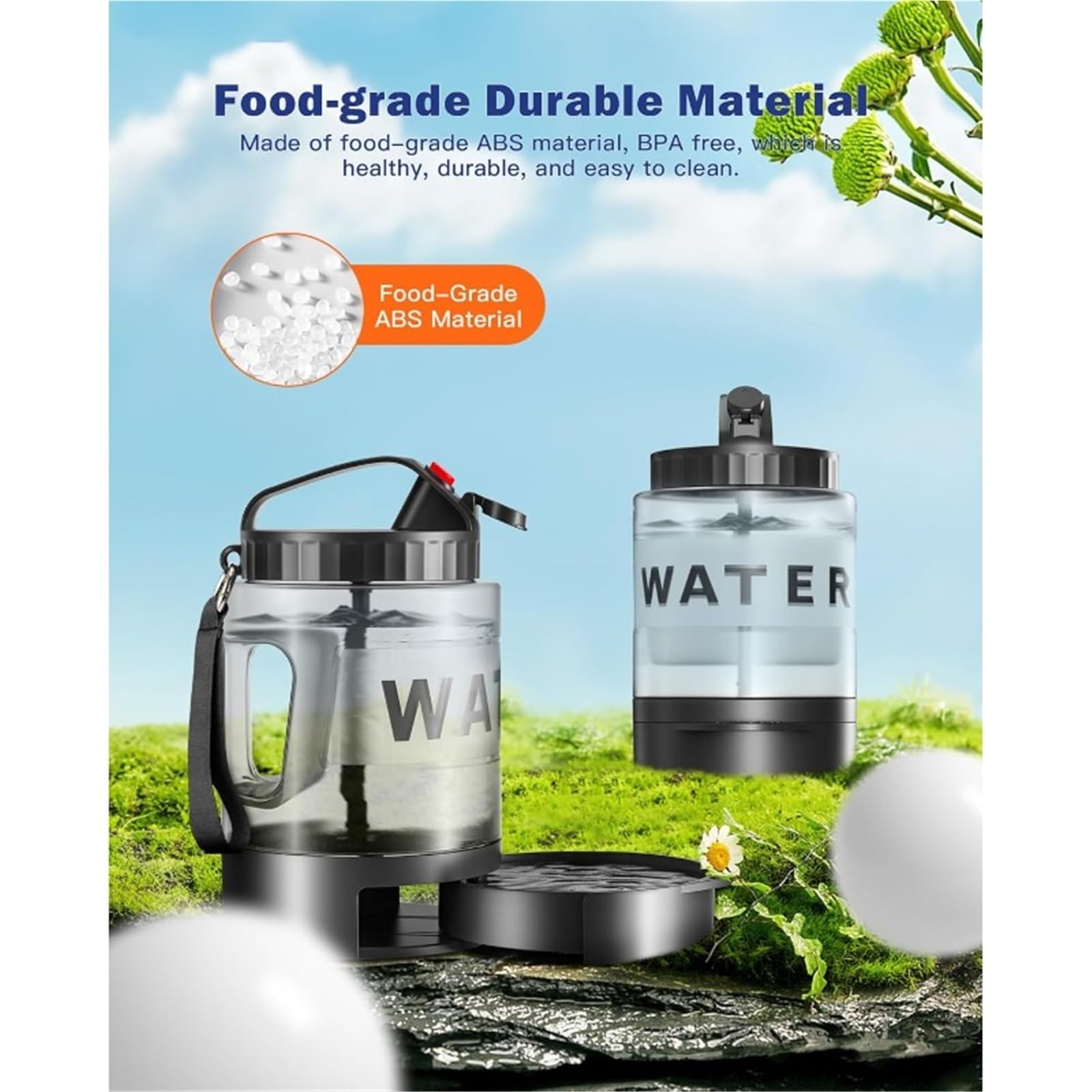 Borraccia Portatile per Cani 2200ml Alimentare Borraccia per Cani Senza BPA Per Escursionismo Viaggio Passeggiata(Black)