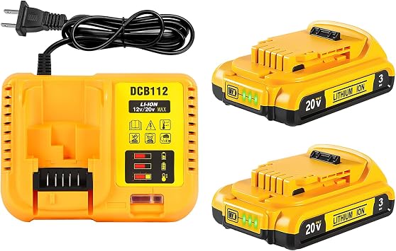 2Pack 3.0Ah 20V Max Battery with DCB112 Charger Replacemen for Dewalt
