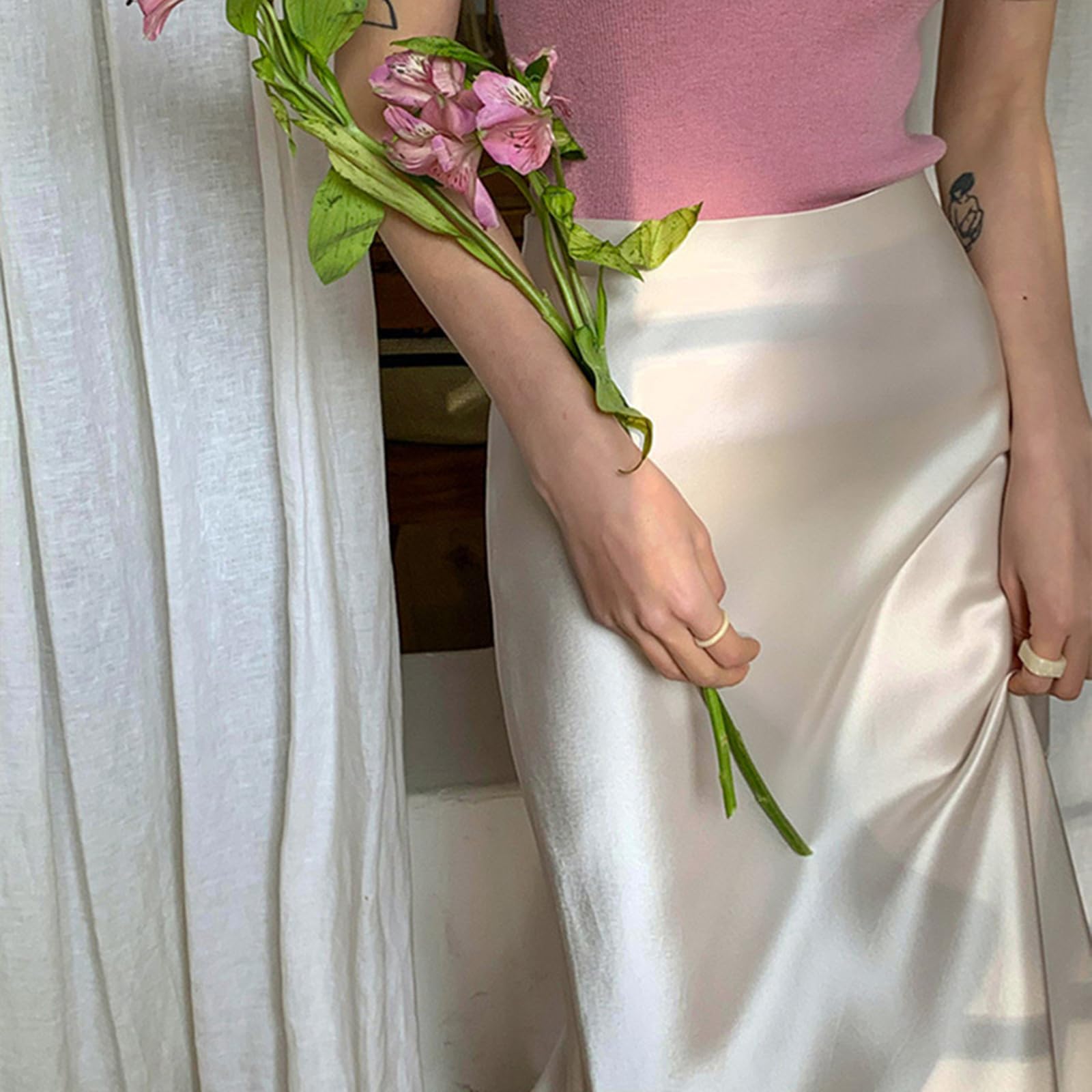 TEidea Satynowa spódnica satynowa spódnica midi: elegancka i wyszczuplająca długa satynowa spódnica z rybim ogonem z bezszwową, spódnice damskie