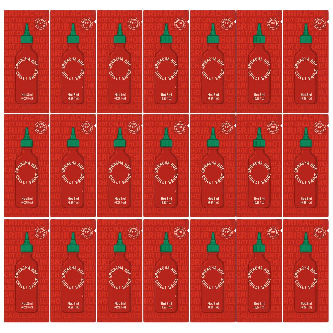 Sriracha Hot Chilli Sauce Sachet Multi-Pack – 40 x 10ml Single-Serve Portions – WoodzyCo Exclusive – Ideal for Travel, Lunchboxes, Takeaways & On-the-Go Meals
