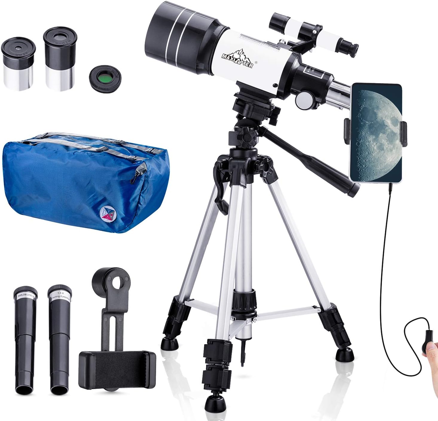 150X Astronomy Monocular Telescope 300/70mm for Kids with Finder Scope, Tripod and H6mm & H20mm Eyepiece, Come with Phone Adapter, Wire Shutter, Moon Filter and Backpack, Fit for Stargazing & Birding