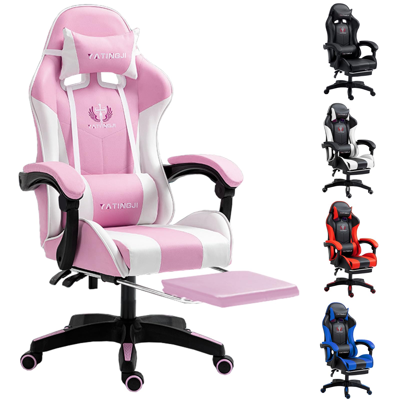 PORIYA Gaming Chair with Adjustable Backrest, Ergonomic Executive Office Chair, Height Adjustable Racing Chair Maximum Gaming Experience (Pink&White)