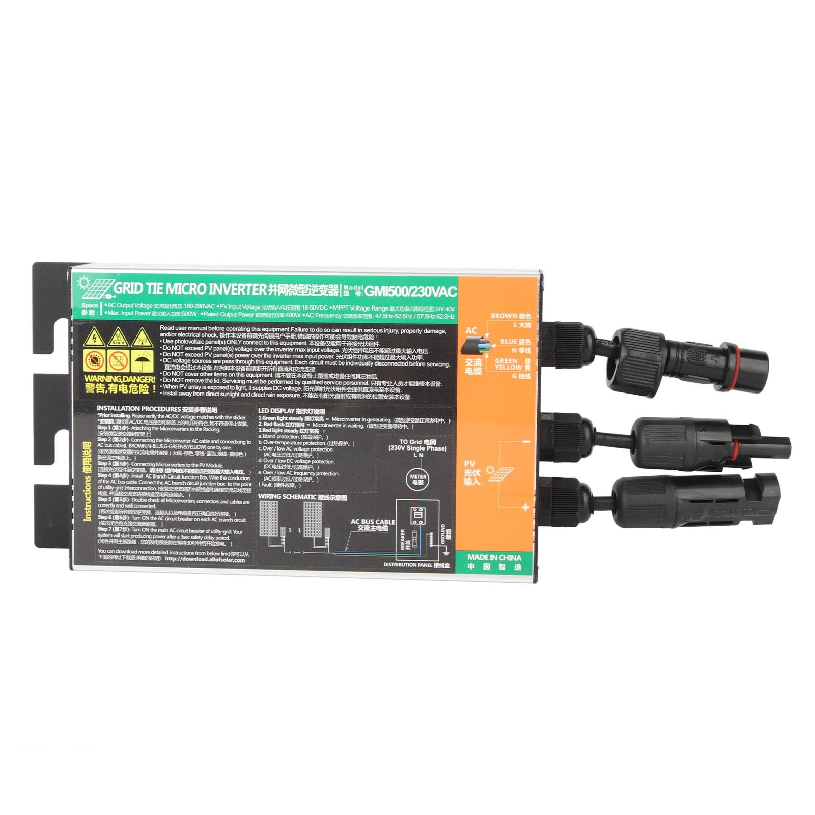 Alomejor onduleur Solaire GMI 500 W avec Protection de Tension, Protection de Courant, de Température pour Systèmes électriques Triphasés