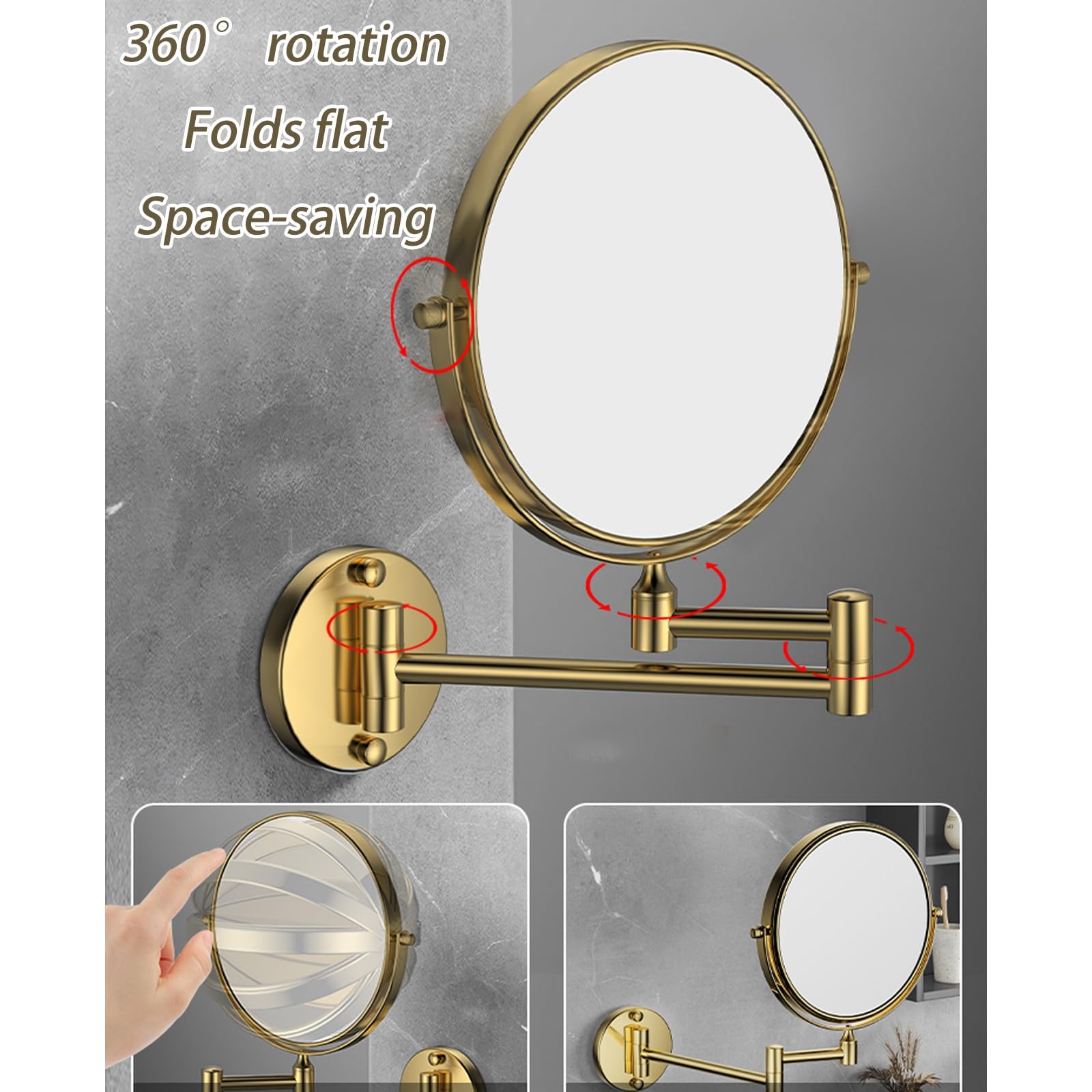 Espejo de maquillaje montado en la pared, espejo de aumento de doble cara 1X/3X, espejo giratorio de 360 grados para afeitarse, espejo cosmético de baño extensible para hombres y mujeres
