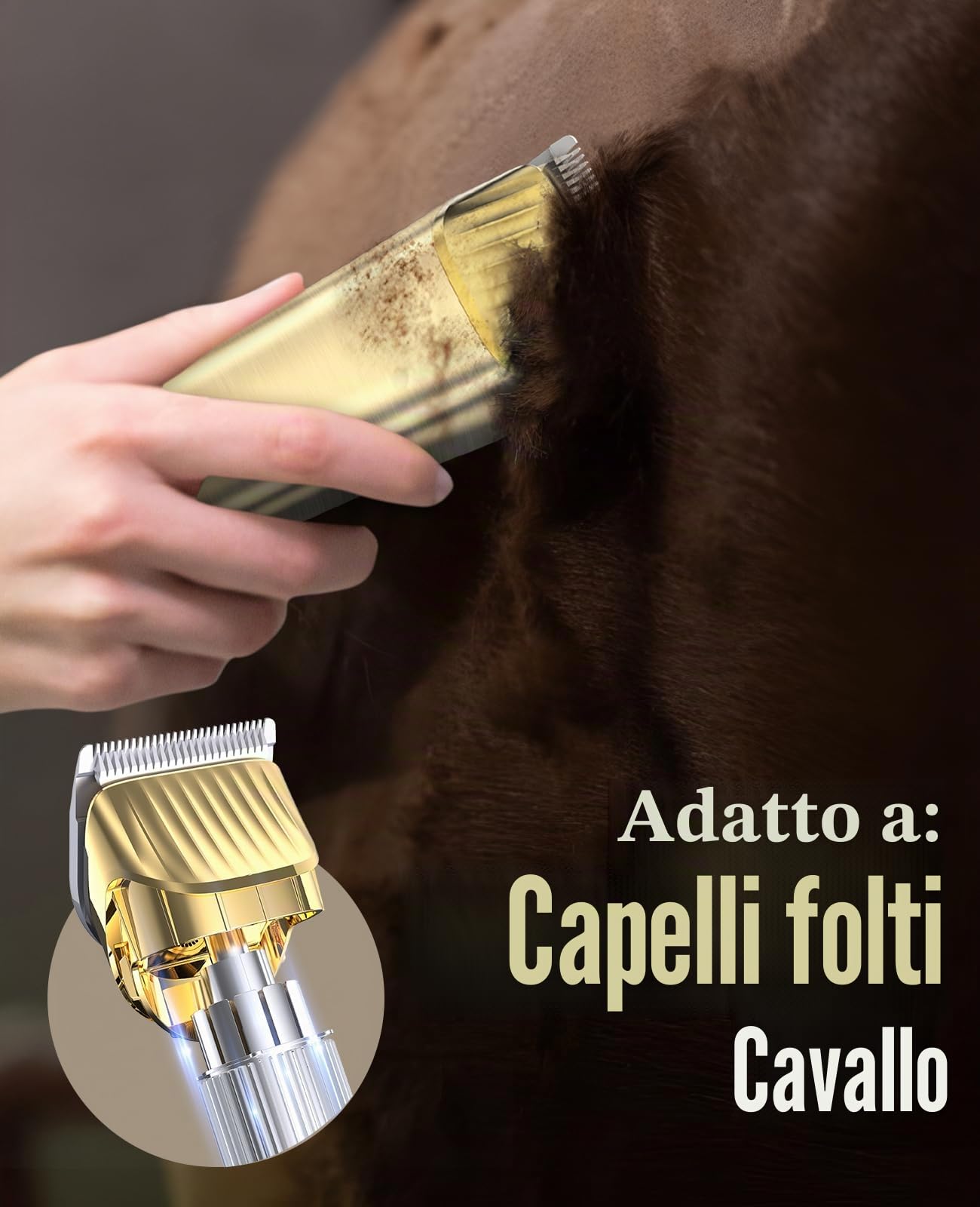 oneisall Kit per la toelettatura dei cavalli, senza fili, a basso rumore, per capelli lunghi spessi e opachi