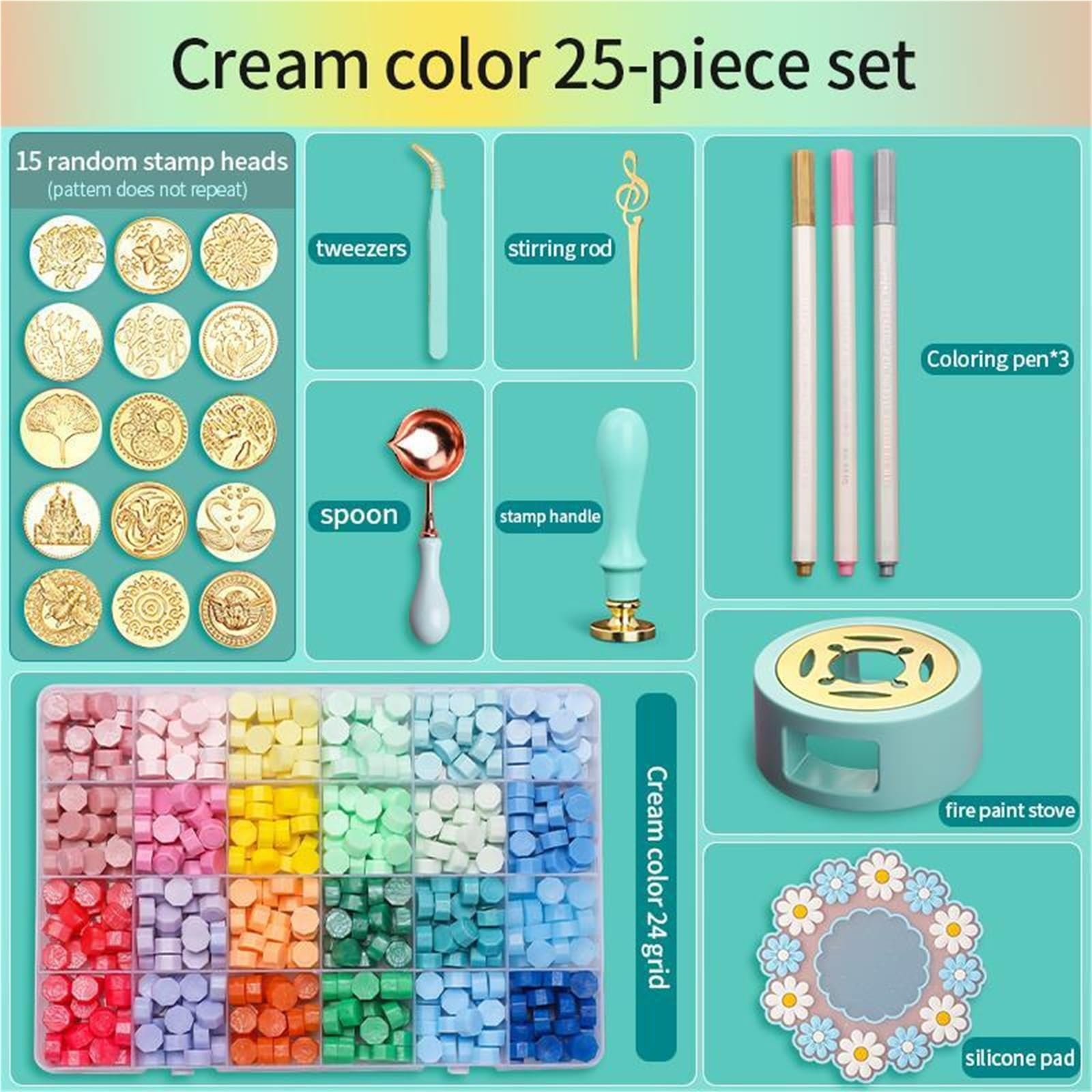 Sello De Cera Wax Seal Stamp Set | Lacquered Sealing Kit DIY Craft Supplies Scrapbooking Wedding Invitation Decorative(Set 11-25pcs)
