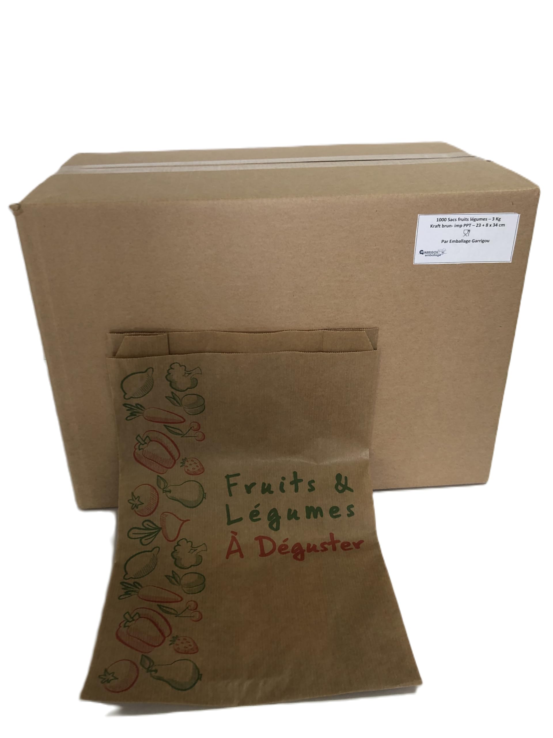 Lot de 500 sacs en Papier Kraft Enfilée Brun pour fruti légumes, bijoux 20 x 34 x 7 cm.
