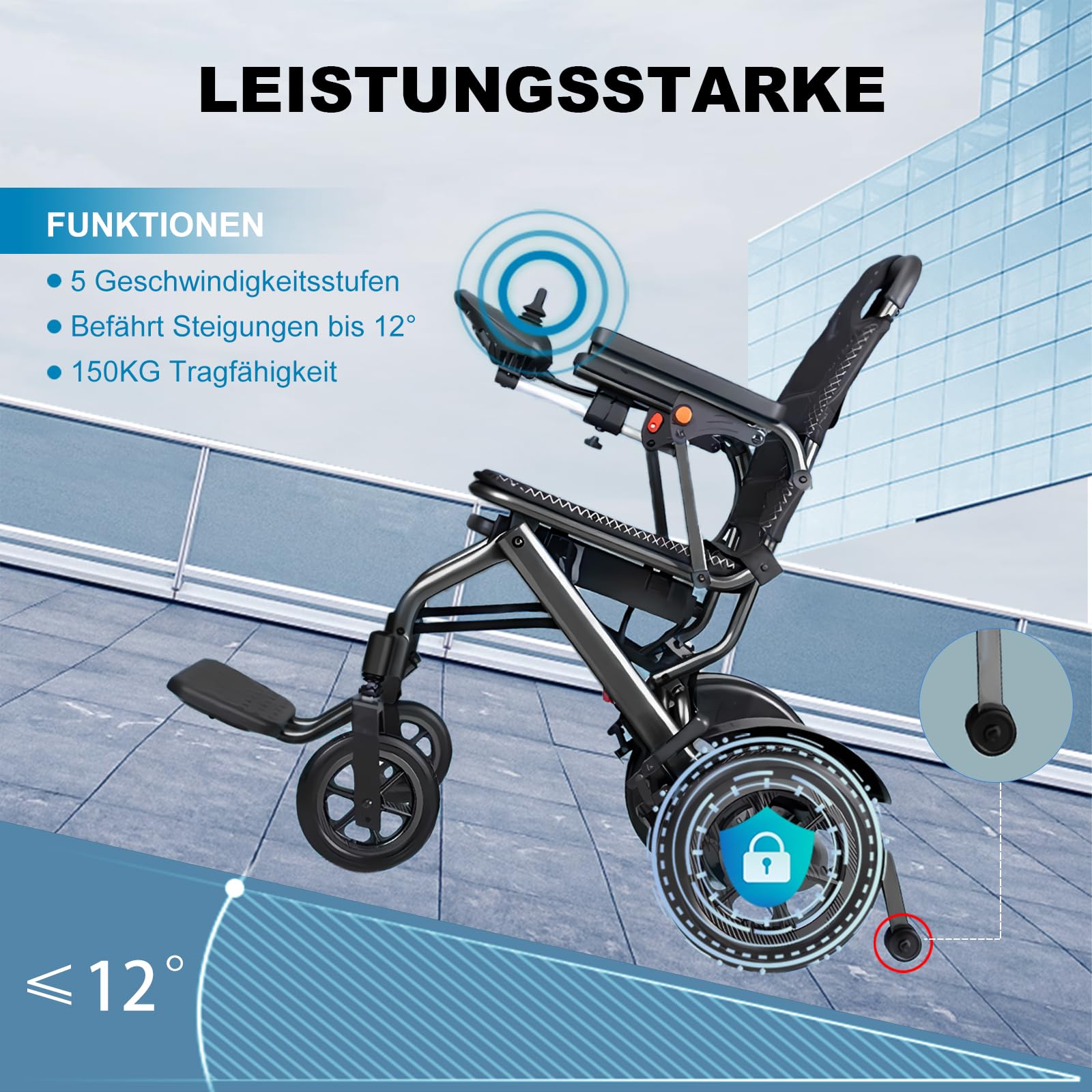 D04 Kompakter faltbarer Elektrorollstuhl mit 500W starkem Motor, 10Ah abnehmbarer Batterie, 20 km Reichweite, 150 kg Tragkraft, Carbon-Alu-Rahmen, geeignet für jede Geländeart