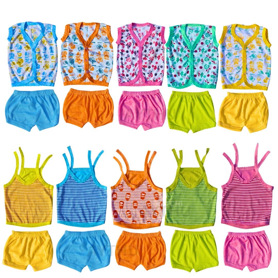 aythu Baby Clothing 0 to 6 Months Soft Cotton Mini Jhabla Set Combo (Pack of 10) Kids Casual Dress Suitable for Girls and Boys|Trendy and Casual Clothes|Multicolour (Button & Tie Knot Line)-picture-54