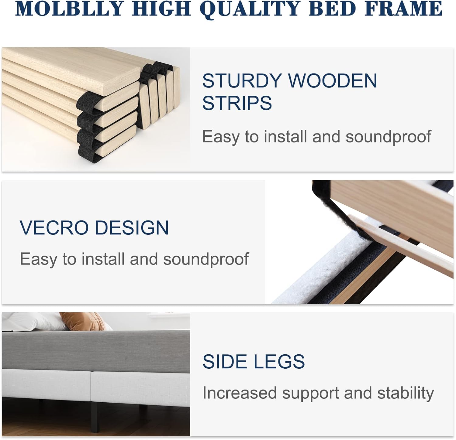 King Size Bed Frame with Upholstered Headboard, Linen Fabric Wrap, Wooden Slats Support, Solid and Stable, No Box Spring Needed, Non-Slip and Noiseless, Easy Assembly, A White