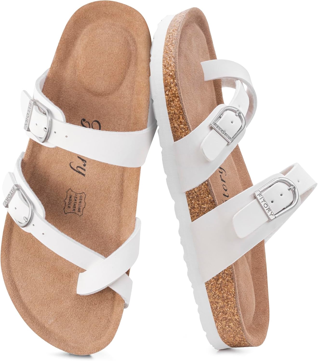 FITORY Women's Slide Sandals with Soft Cork Footbed, Comfort Arch Support Flat Sandals for Summer Size 6-11 - Image 6