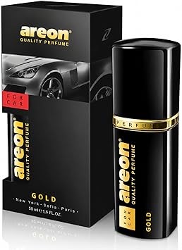 AREON Gold Car Air Freshener Perfume Luxury Hanging Fragrance Spray & Diffuser for Car, Home & Office Long Lasting Odor Eliminator, Premium European Scent, 50ml