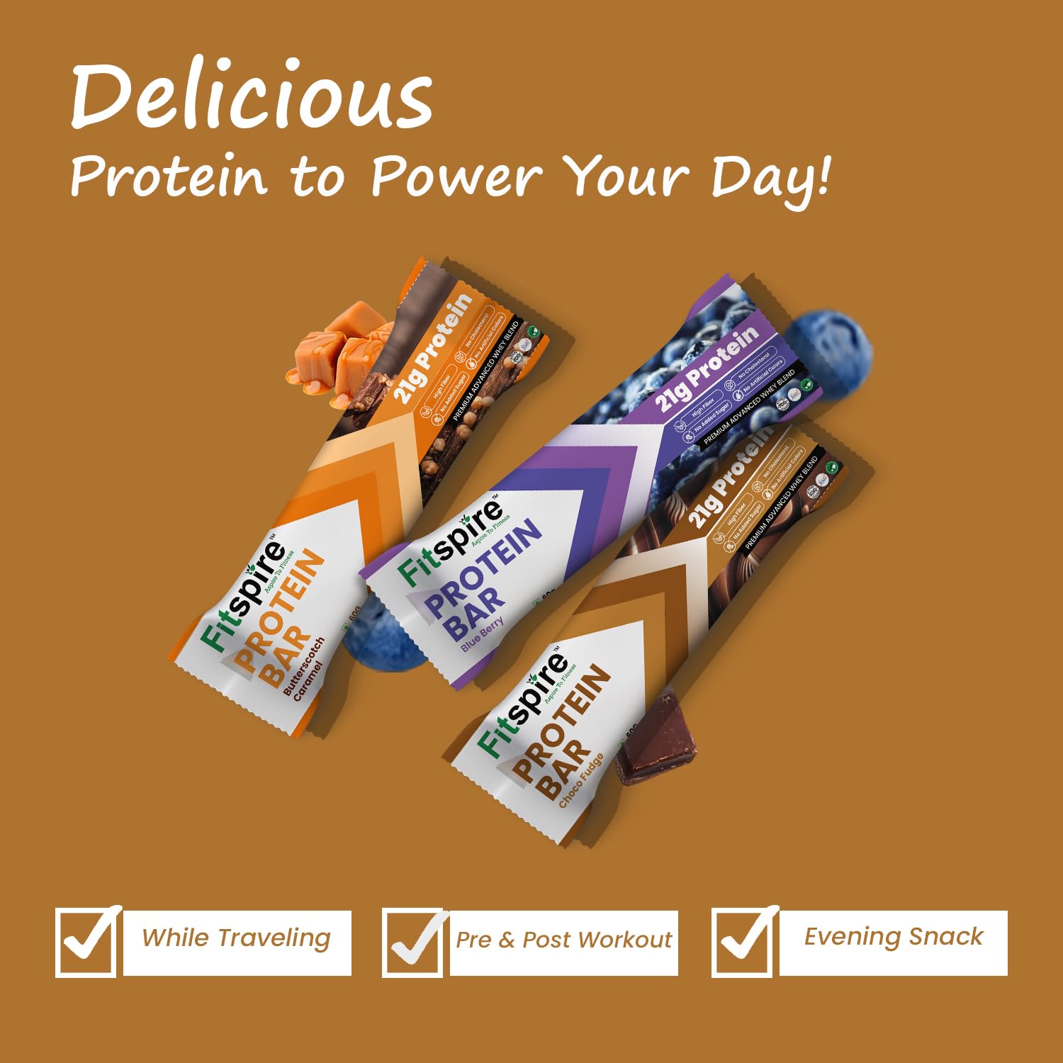 Fitspire Choco Fudge Protein Bar | 21g Protein with Premium Advanced Whey Blend | High Fiber | Cholesterol Free | Healthy Snack & Nutrition Bars – Pack of 8 - Image 4 thumbnail