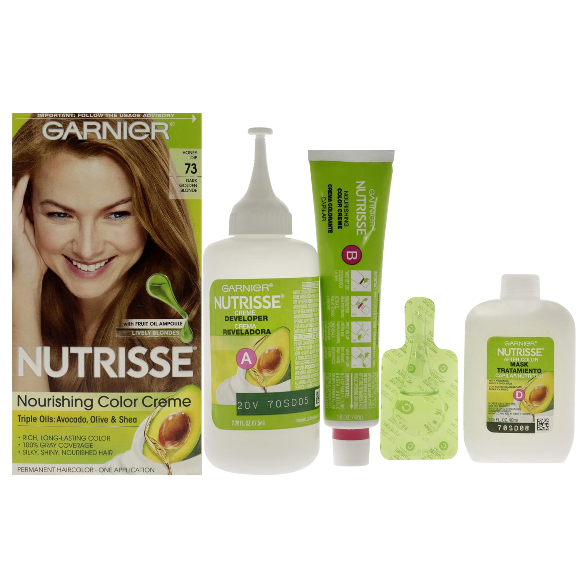 Garnier Nutrisse Nourishing Hair Color Creme, 73 Dark Golden Blonde (Honey Dip) (Packaging May Vary)