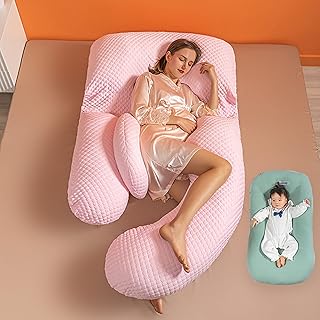 Almohada de Maternidad en Forma de U para Todo el Cuerpo, Almohada para Cuna de Maternidad, Doble propósito, extraíble y Lavable, Color Rosa