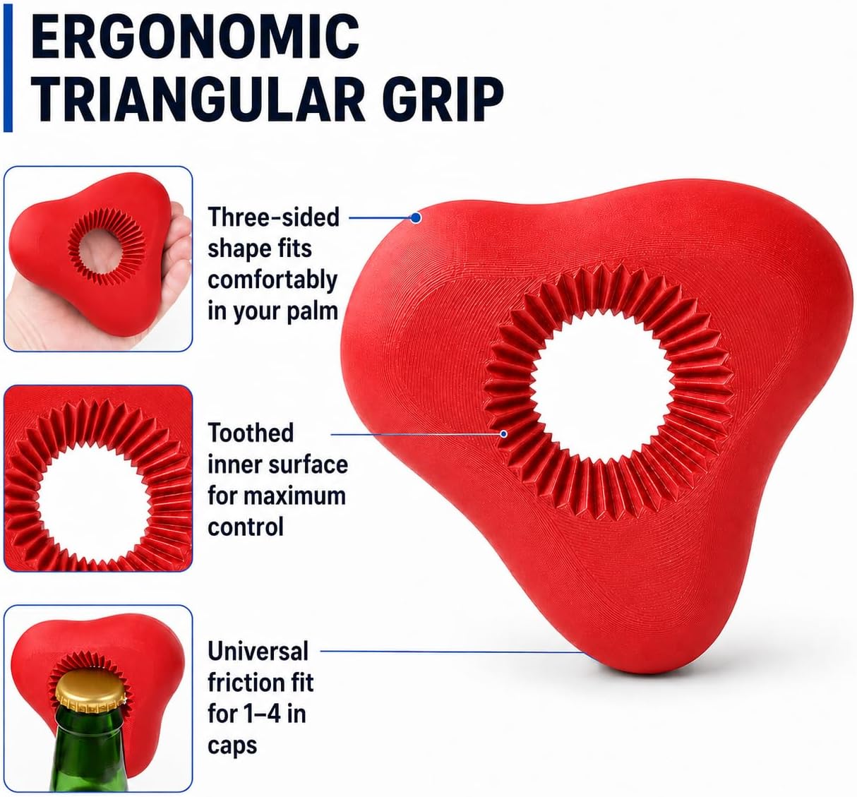 SplashNColor Assistive Bottle Opener with Toothed Surface Grip – Easy Twist Aid for Jars & Bottles | Triangular Design for Enhanced Leverage | Non-Slip Grip Helper for Kitchen