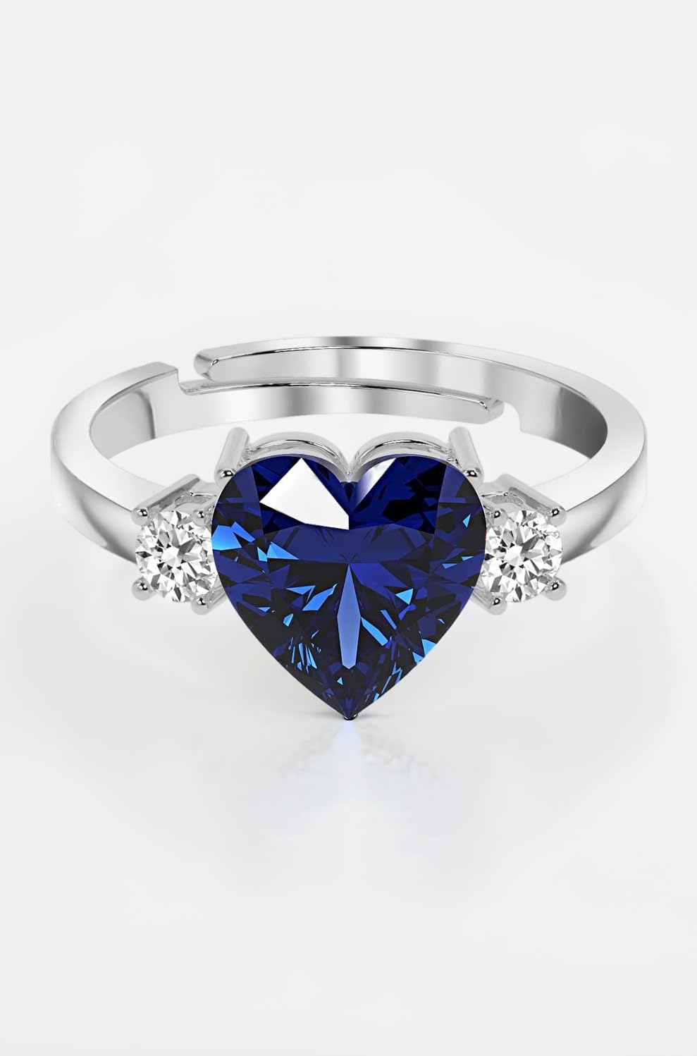 925 Sterling Silver Heart Stone Ring with Adjustable Band | Gift for Women Wife Girls
