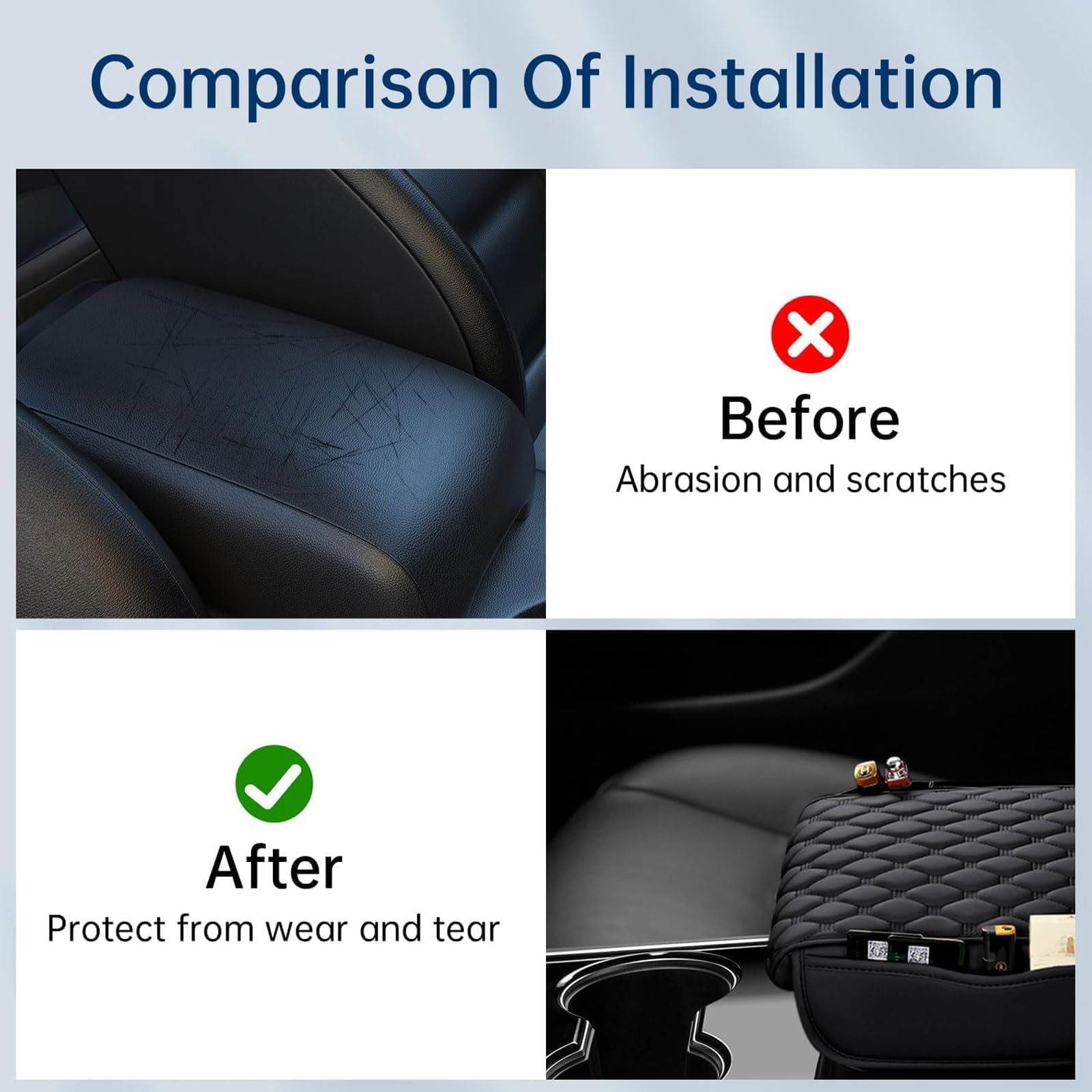 Auto Armlehnen Polster, für VW Touareg III (CR) 2018-2023 2024 2025 wasserdichte Zubehör Autositze Polster Memory Foam Armlehne Abdeckung mit Organizer